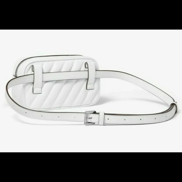 Michael Kors Rose Quilted Convertible Belt Bag White Silver
